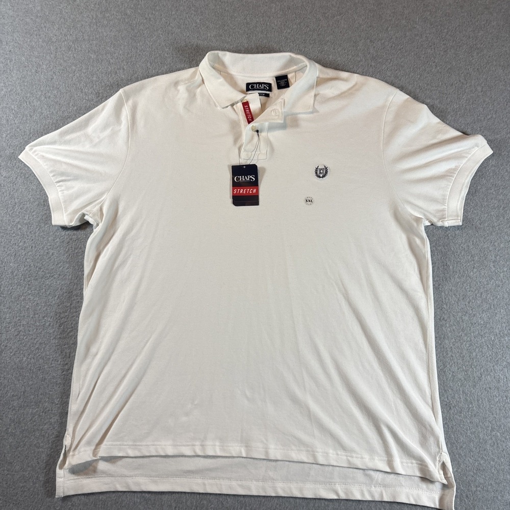 Chaps White Mens Polo Shirt Stretch Sz 2XL Solid Preppy Golf BRAND NEW